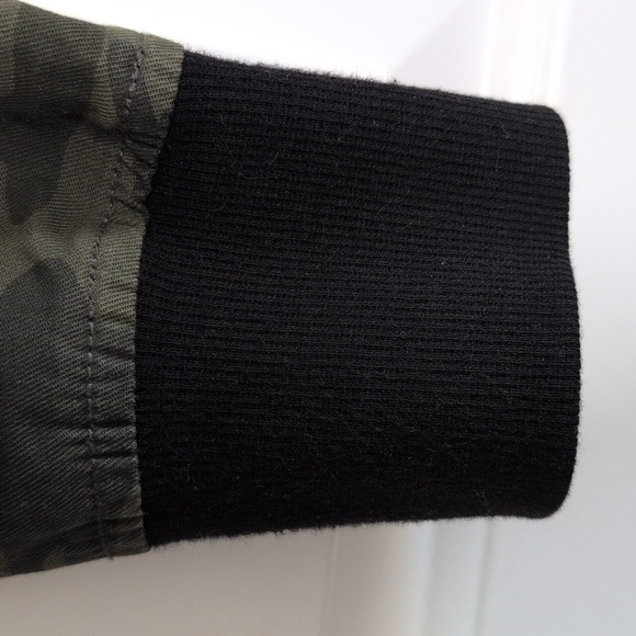 Anthropology Sanctuary Camo Bomber Jacket Zipper Pockets Black Trim Women's M - Picture 8 of 14